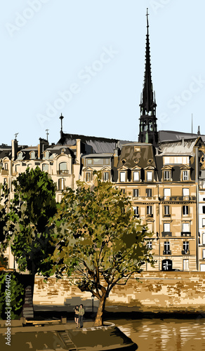 Saint-Louis island on a bright summer day in Paris