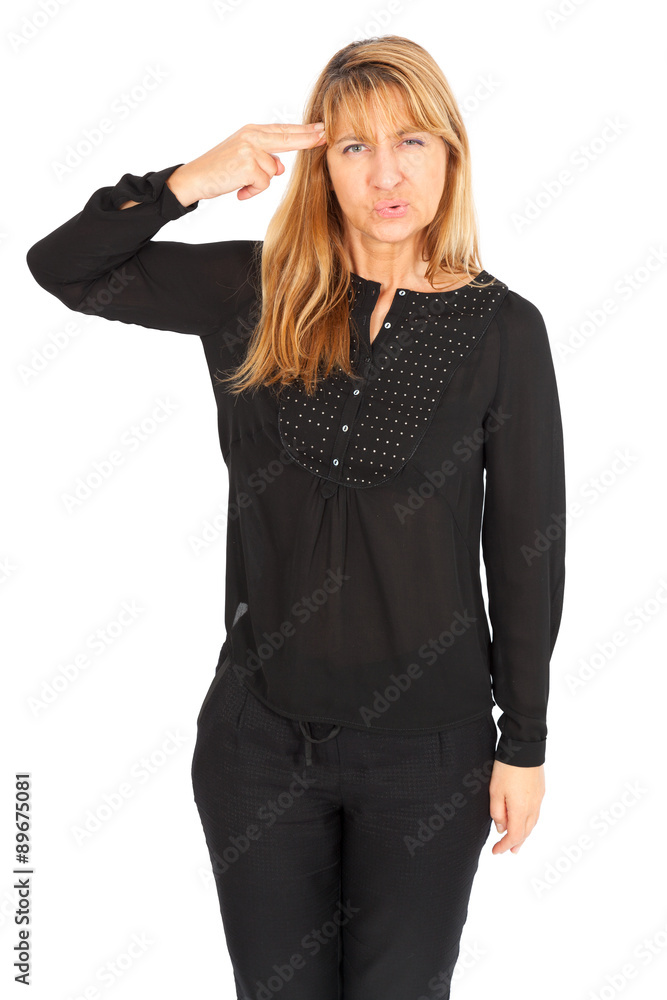 Beautiful businesswoman doing different expressions in different sets of clothes: committing suicide Beautiful businesswoman doing different expressions in different sets of clothes: committing suicide