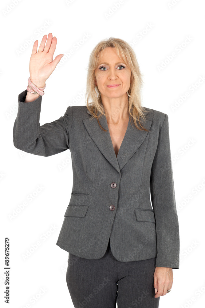 Beautiful woman doing different expressions in different sets of clothes: waving Beautiful woman doing different expressions in different sets of clothes: waving