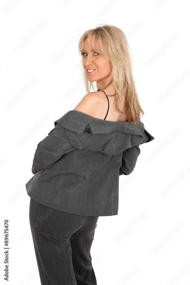 Beautiful woman doing different expressions in different sets of clothes: hands on hips Beautiful woman doing different expressions in different sets of clothes: hands on hips