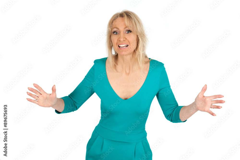 Beautiful woman doing different expressions in different sets of clothes: surprise Beautiful woman doing different expressions in different sets of clothes: surprise