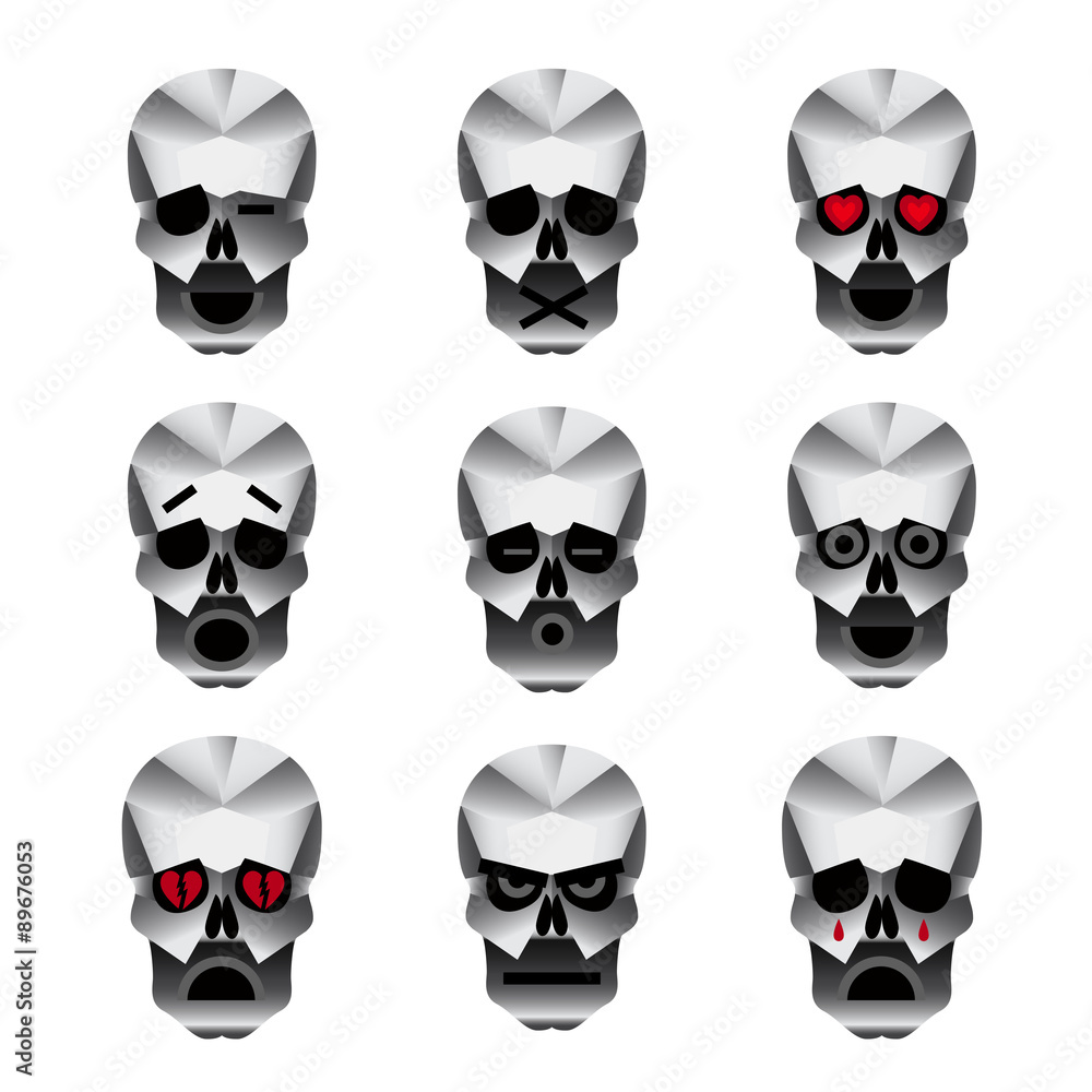 Happy skull emotion icons set