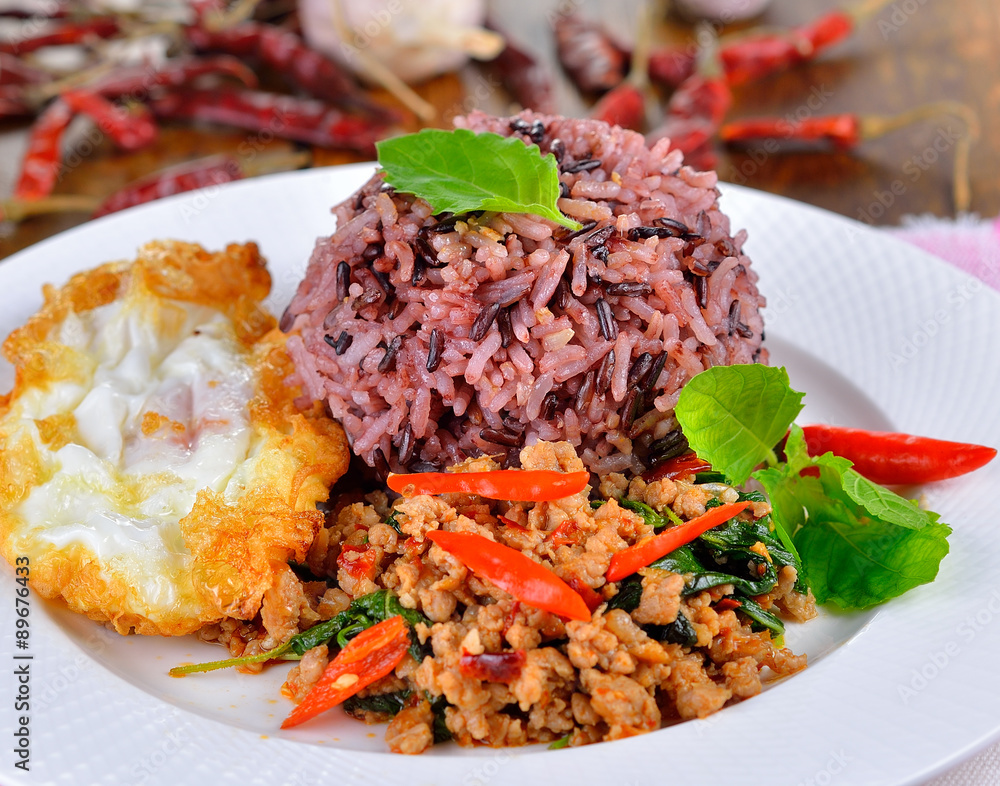 stir fried pork with basil leaf and hot chilli stir fried pork with basil leaf and hot chilli