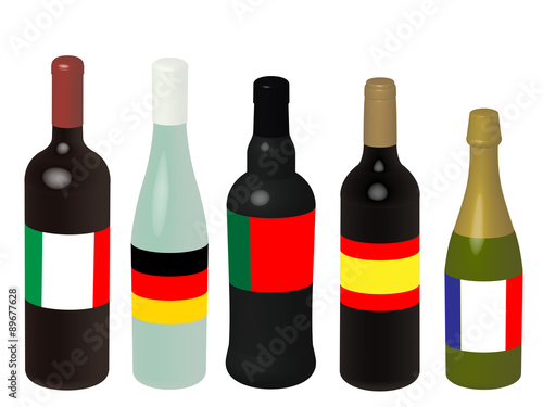 Wines of Europe Bottles with Flags 3D