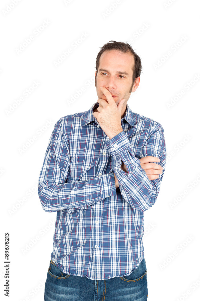 Handsome man doing different expressions in different sets of clothes: thinking Handsome man doing different expressions in different sets of clothes: thinking