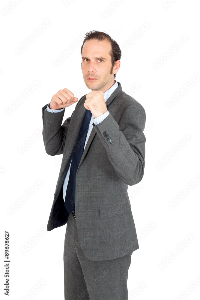 Handsome businessman doing different expressions in different sets of clothes: boxing Handsome businessman doing different expressions in different sets of clothes: boxing