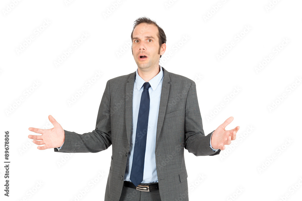 Handsome businessman doing different expressions in different sets of clothes: bad news Handsome businessman doing different expressions in different sets of clothes: bad news