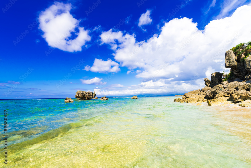 Sea, coast, wave, sky, landscape. Okinawa, Japan, Asia.
