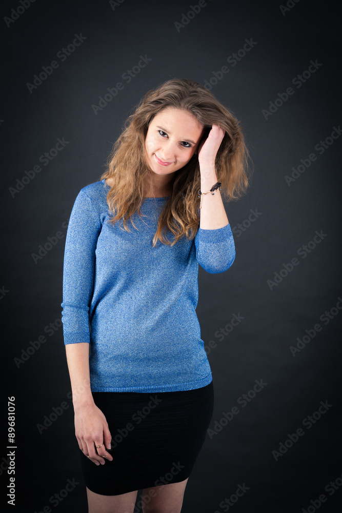 Beautiful woman doing different expressions in different sets of clothes: tired Beautiful woman doing different expressions in different sets of clothes: tired