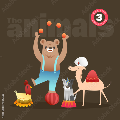 cute animals cartoon including bear hen french bulldog and camel