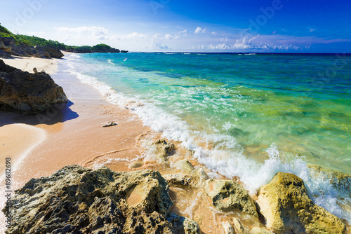 Sea, coast, wave, sky, landscape. Okinawa, Japan, Asia.