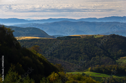 Viewpoint on a landscape of mount Bobija with hills and forests