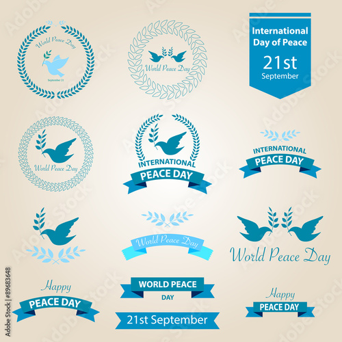 World peace day badges and labels design