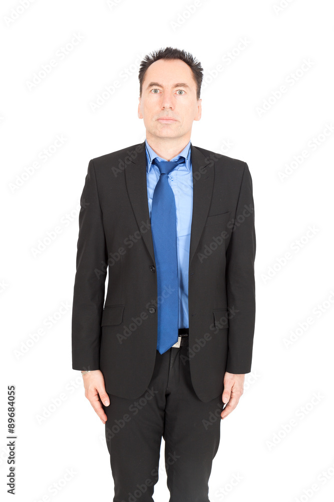 Handsome businessman doing different expressions in different sets of clothes: at attention Handsome businessman doing different expressions in different sets of clothes: at attention