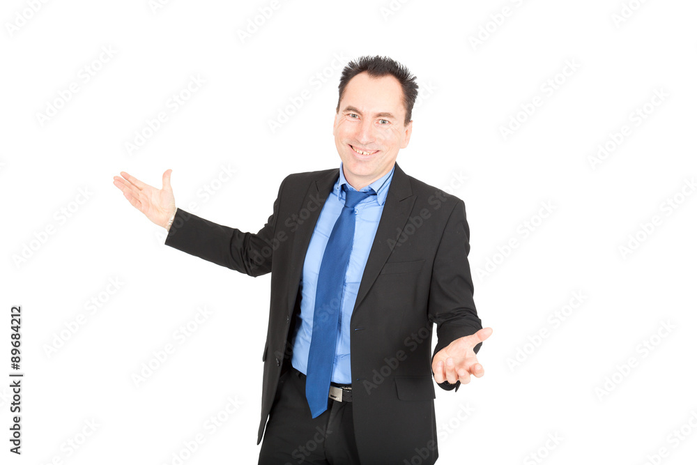 Handsome businessman doing different expressions in different sets of clothes, welcoming Handsome businessman doing different expressions in different sets of clothes, welcoming