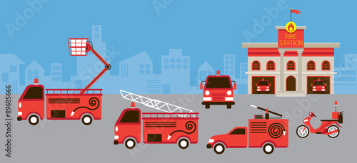 Fire Station and Vehicle, Emergency, Fire and Equipment panorama