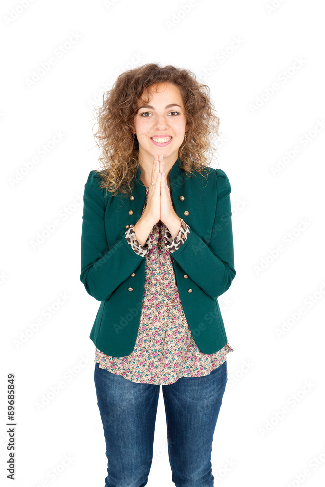 Beautiful Hispanic woman doing different expressions in different sets of clothes: praying Beautiful Hispanic woman doing different expressions in different sets of clothes: praying