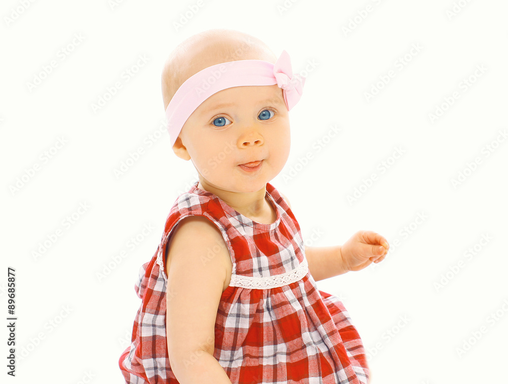 Portrait of cute baby little girl in dress with headband Portrait of cute baby little girl in dress with headband