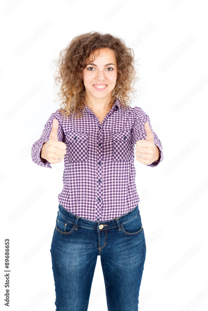 Beautiful Hispanic woman doing different expressions in different sets of clothes: thumbs up Beautiful Hispanic woman doing different expressions in different sets of clothes: thumbs up