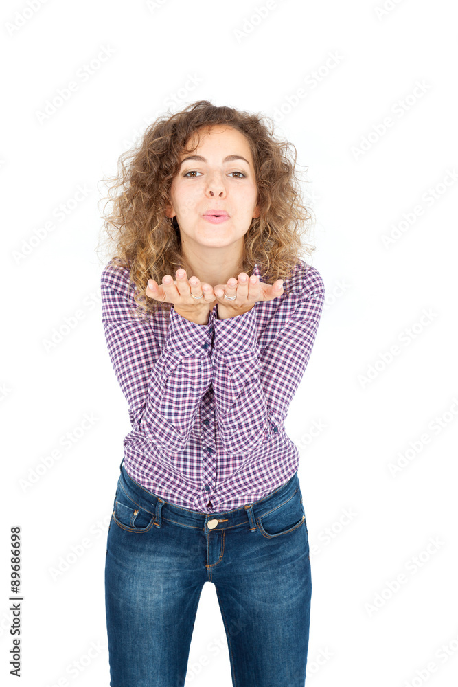 Beautiful Hispanic woman doing different expressions in different sets of clothes: be quiet Beautiful Hispanic woman doing different expressions in different sets of clothes: be quiet