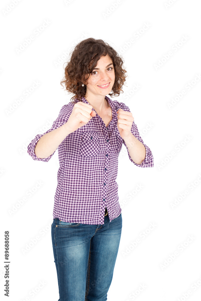 Beautiful Hispanic woman doing different expressions in different sets of clothes: boxing Beautiful Hispanic woman doing different expressions in different sets of clothes: boxing