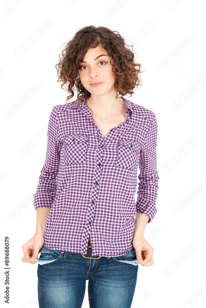 Beautiful Hispanic woman doing different expressions in different sets of clothes: empty pockets Beautiful Hispanic woman doing different expressions in different sets of clothes: empty pockets
