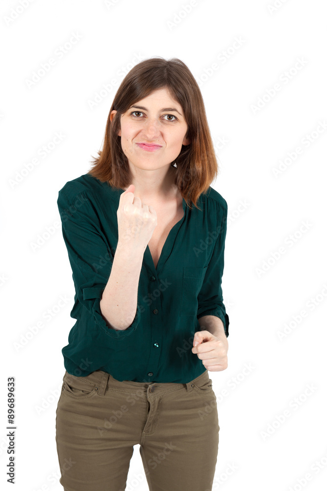 Beautiful woman doing different expressions in different sets of clothes: boxe Beautiful woman doing different expressions in different sets of clothes: boxe