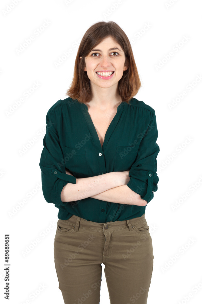 Beautiful woman doing different expressions in different sets of clothes: arms crossed Beautiful woman doing different expressions in different sets of clothes: arms crossed