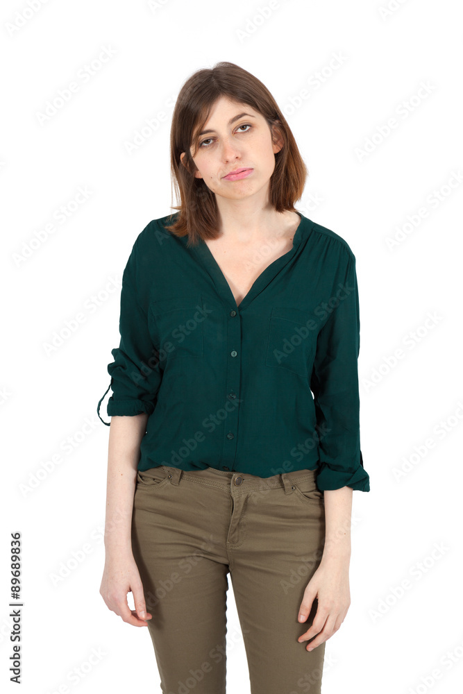Obraz premium Beautiful woman doing different expressions in different sets of clothes: surprise