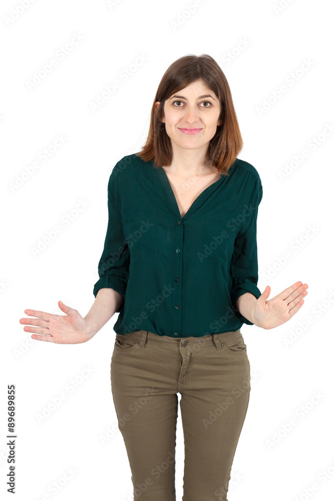 Beautiful woman doing different expressions in different sets of clothes: innocent Beautiful woman doing different expressions in different sets of clothes: innocent