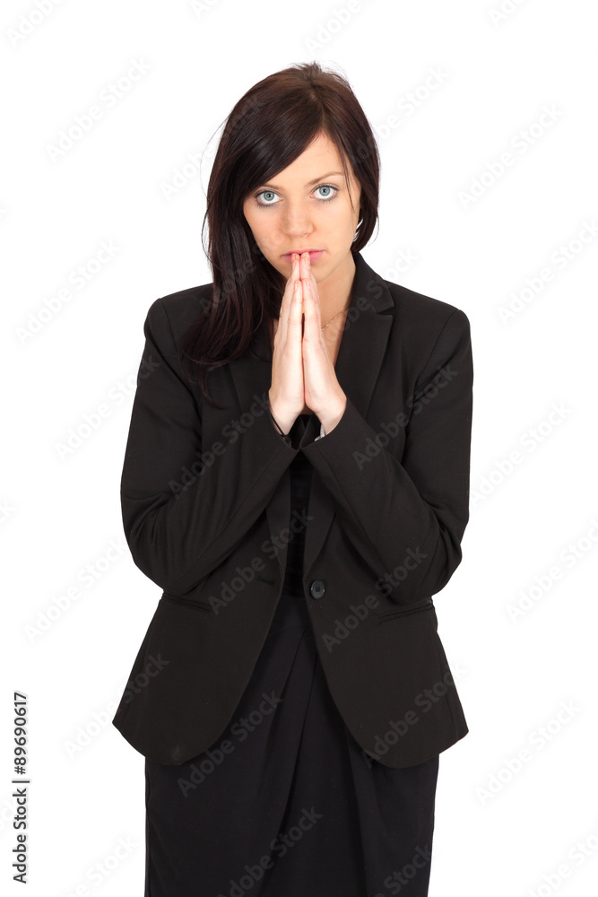 Beautiful woman doing different expressions in different sets of clothes: praying Beautiful woman doing different expressions in different sets of clothes: praying