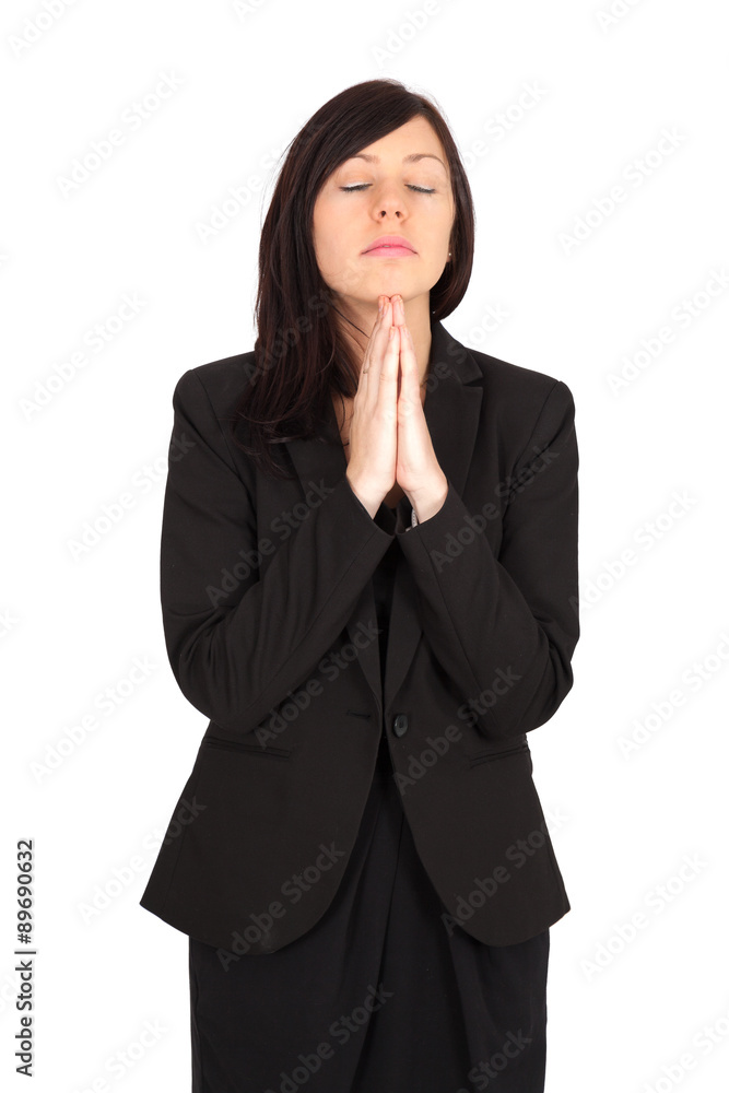 Beautiful woman doing different expressions in different sets of clothes: praying Beautiful woman doing different expressions in different sets of clothes: praying