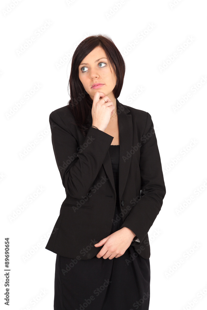 Beautiful woman doing different expressions in different sets of clothes: thinking Beautiful woman doing different expressions in different sets of clothes: thinking