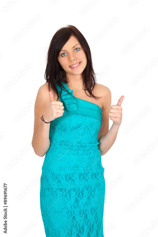 Beautiful woman doing different expressions in different sets of clothes: thumbs up Beautiful woman doing different expressions in different sets of clothes: thumbs up