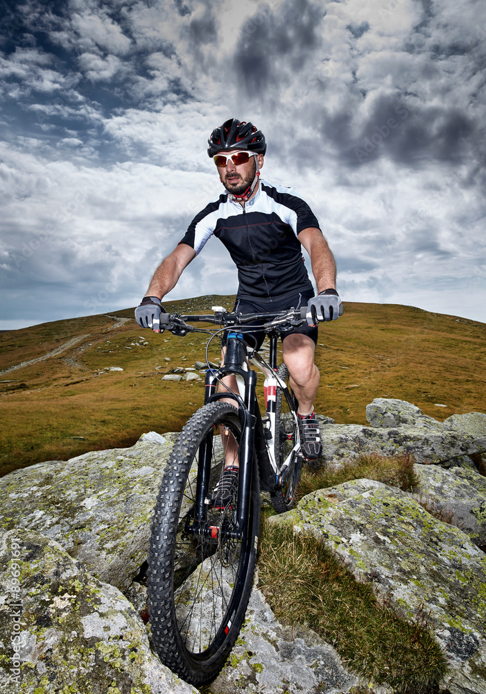 Mountain biker on trails Mountain biker on trails