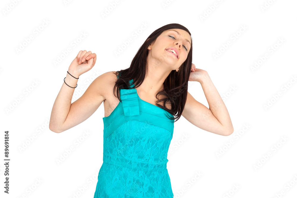 Beautiful woman doing different expressions in different sets of clothes: waking up Beautiful woman doing different expressions in different sets of clothes: waking up