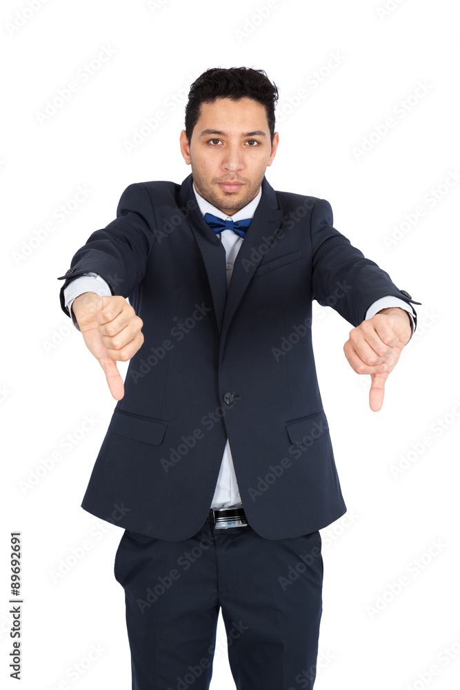 Handsome man doing different expressions in different sets of clothes: thumbs down Handsome man doing different expressions in different sets of clothes: thumbs down