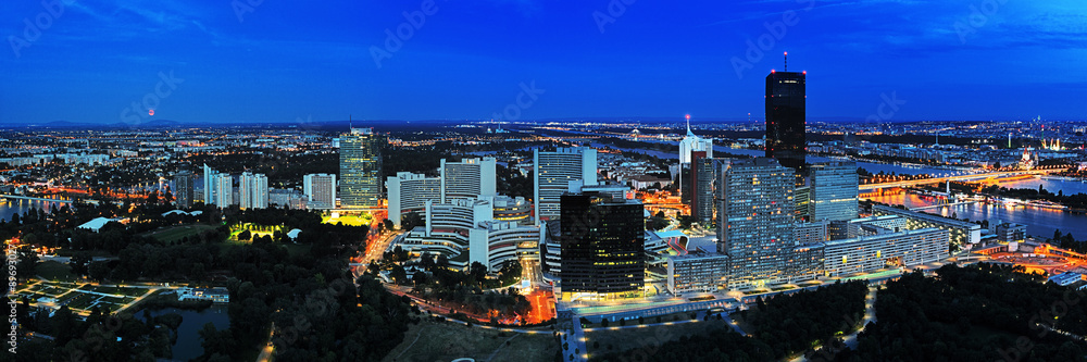 Fototapeta premium Vienna, Uno City at dawn, view from Danube Tower