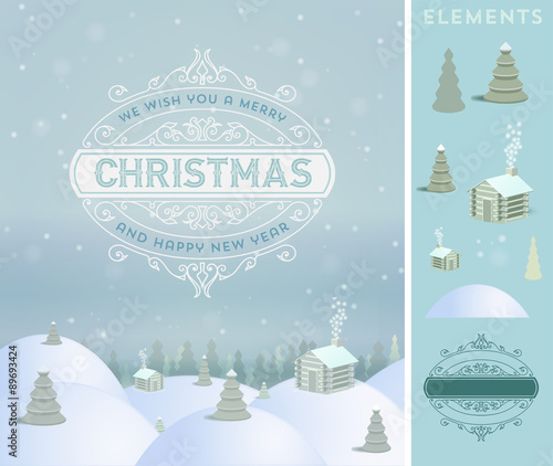Merry Christmas holidays wish greeting card and vintage backgrou
