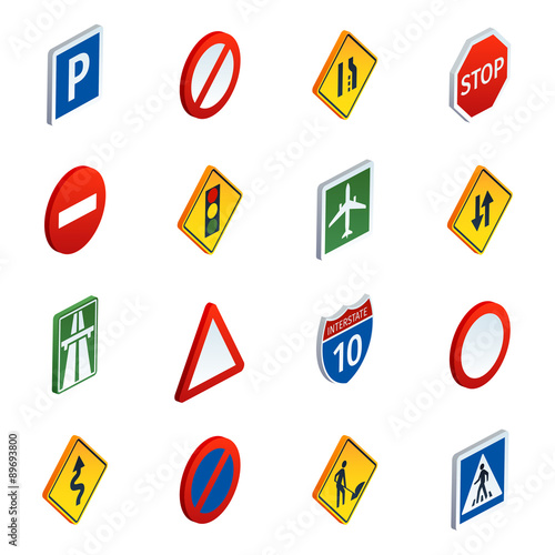 Road traffic signs isometric icons set 