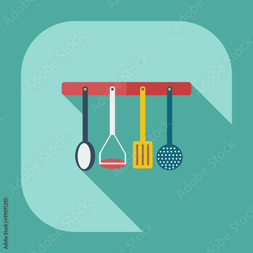 Flat modern design with shadow icons kitchen items