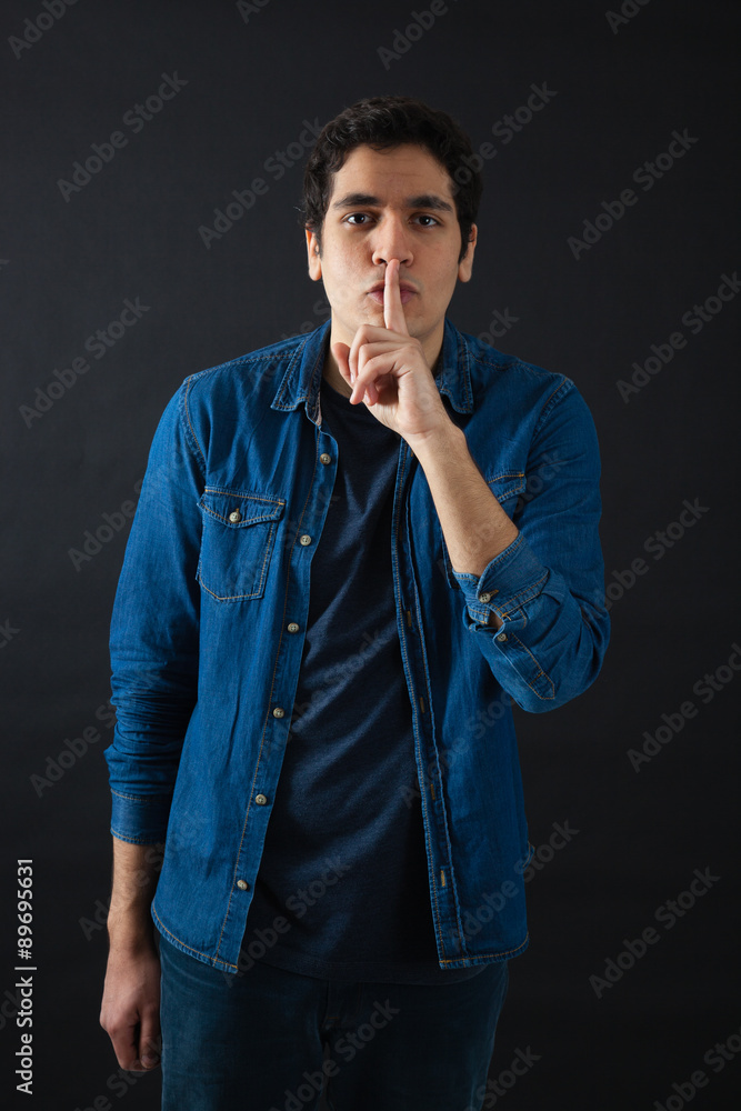 Handsome men doing different expressions in different sets of clothes: be quiet Handsome men doing different expressions in different sets of clothes: be quiet