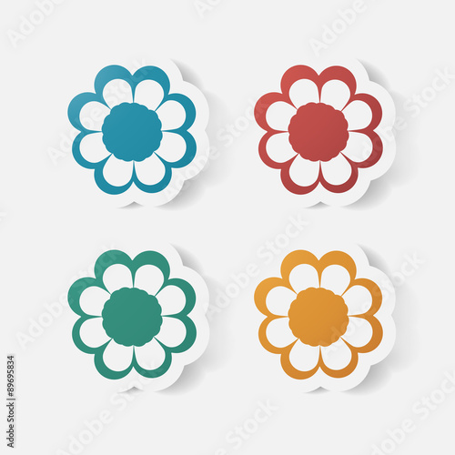 Realistic paper sticker  flowers. camomile