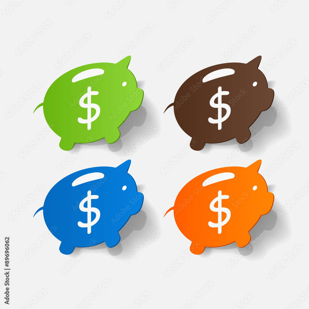 Paper clipped sticker: Piggy bank Paper clipped sticker: Piggy bank