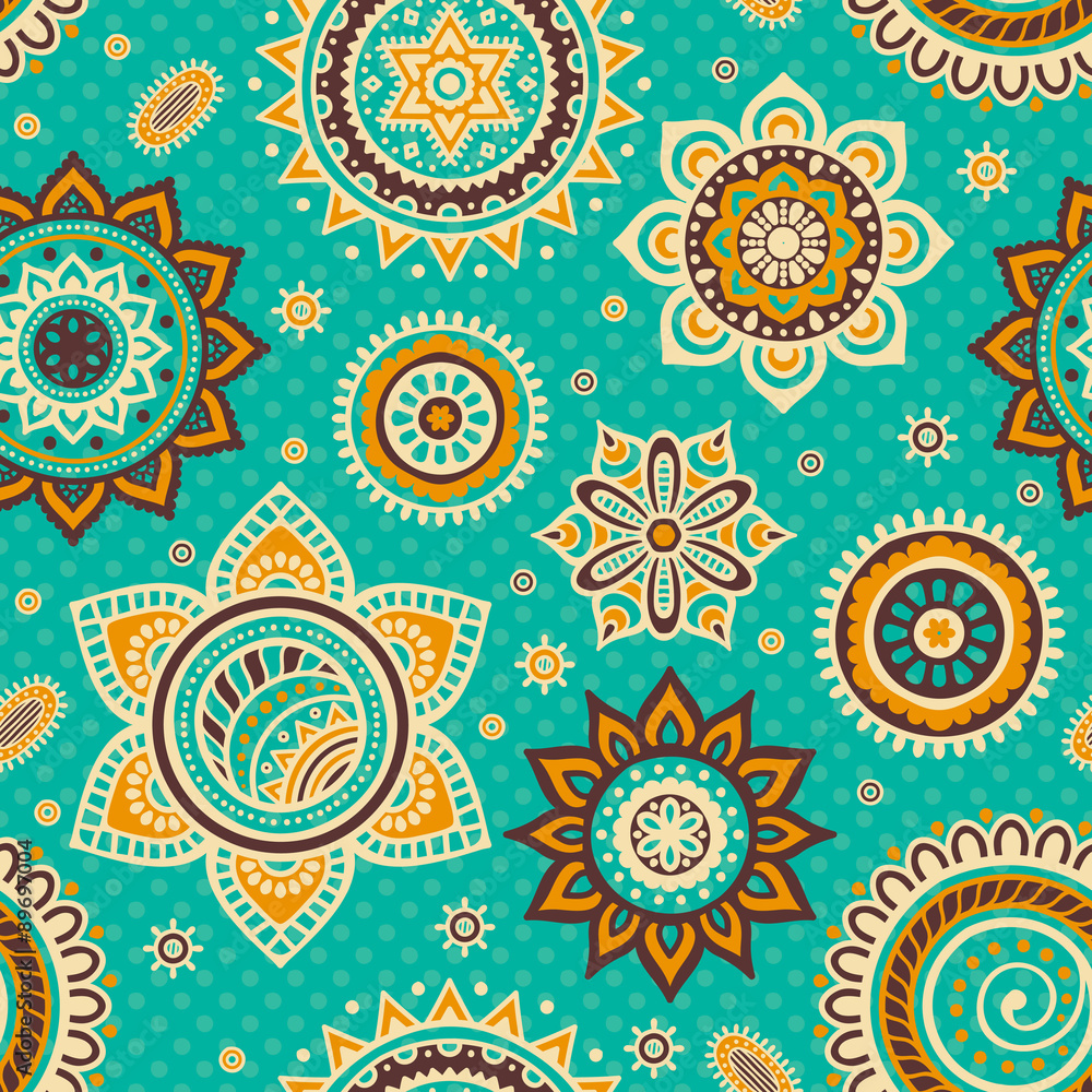 Fototapeta premium Ethnic floral seamless pattern