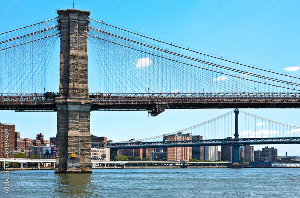 U.S.A., New York,Manhattan,the Brooklin bridge seen from the South Street Seaport area U.S.A., New York,Manhattan,the Brooklin bridge seen from the South Street Seaport area