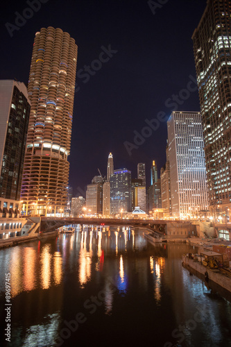 Canal Under Dearborn Street Chicago Downtown City Skykine  photo