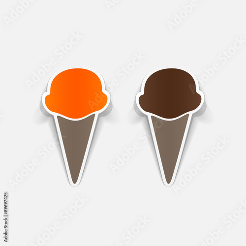 Realistic paper sticker: ice cream