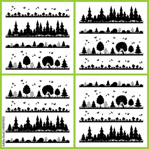 composition black forest on a white background flat style trees