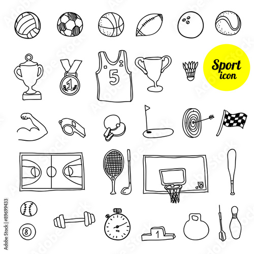 Doodle sports. Hand drawn illustration.